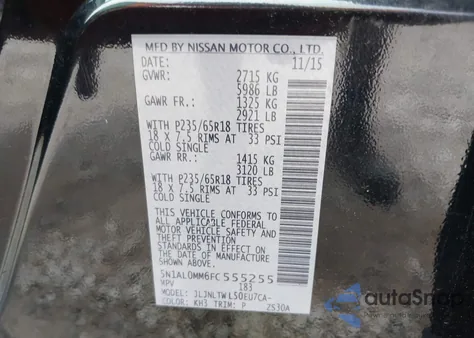 2015 Infiniti Qx60 z USA, uszkodzony, nr VIN 5N1AL0MM6FC555255